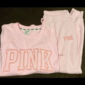 Vs pink sweatpants, and crewneck